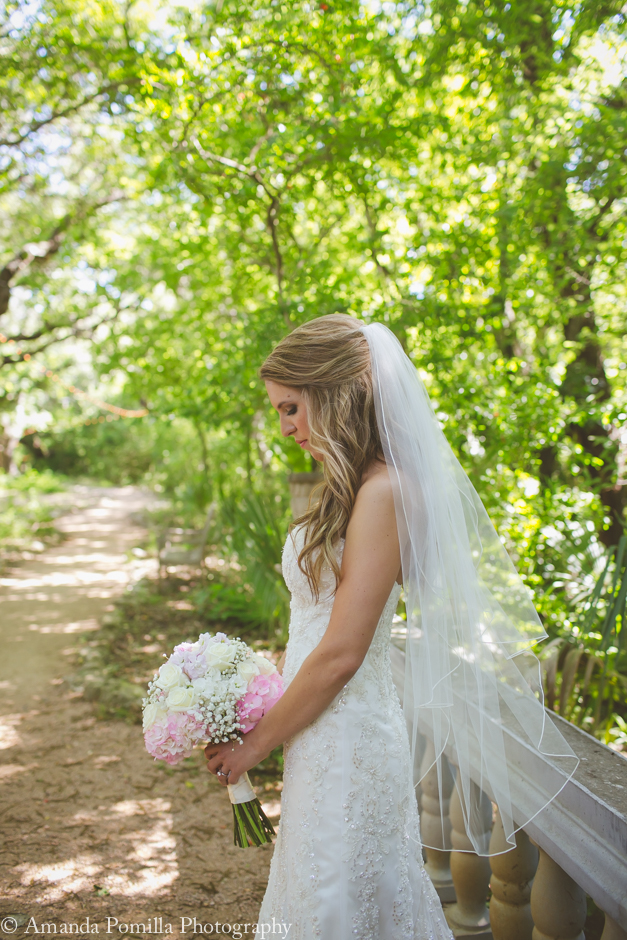 bride profile with bouquet
