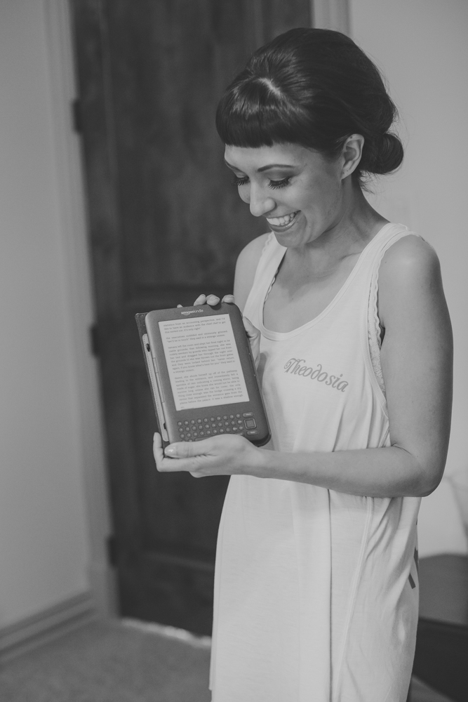 bride reading note on a kindle