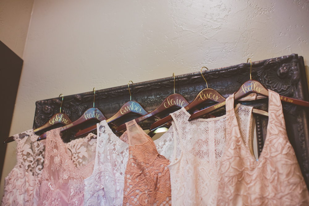 bridesmaids dresses hanging up