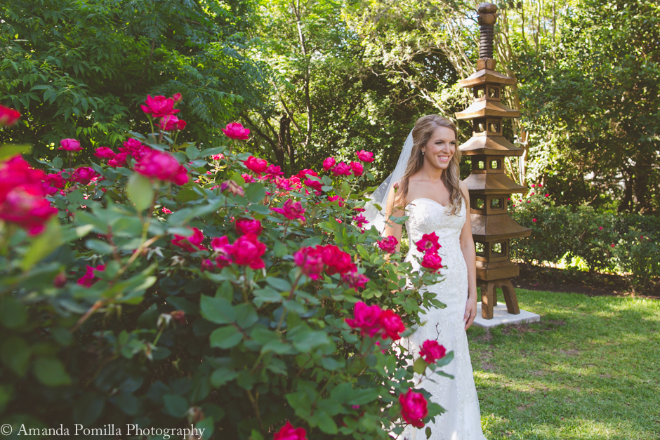 bride near roses