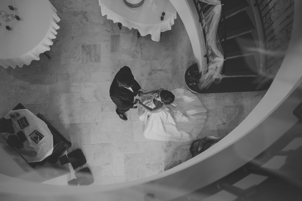 bride's first look from above