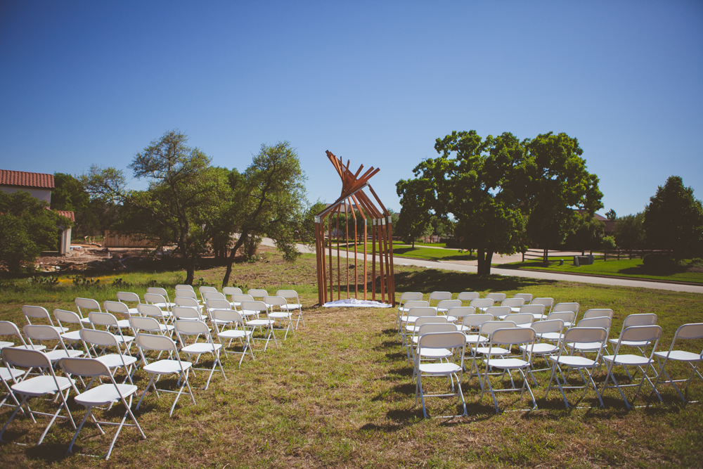 handmade wooden altar at ceremony site