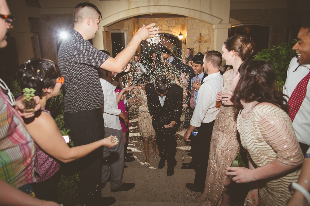 bride and groom confetti exit