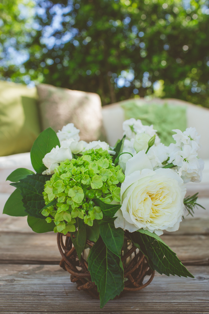 white and green centerpieces