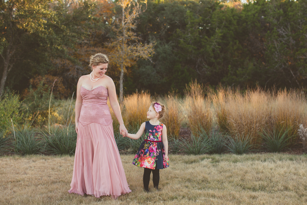 mother and daughter in formal dresses