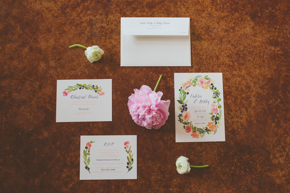 wedding invitation and peonies