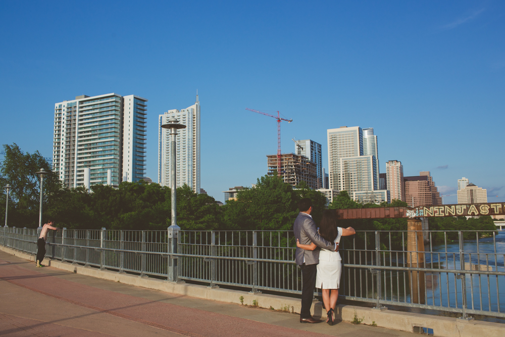 couple in front of Austin skyline