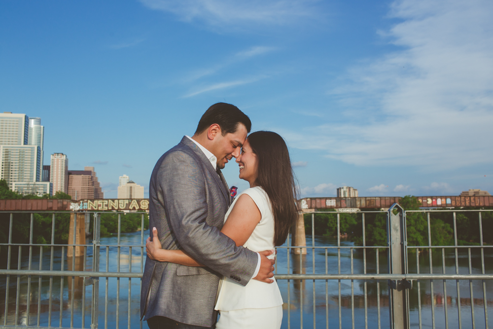 Couple in front of Austin Skyline