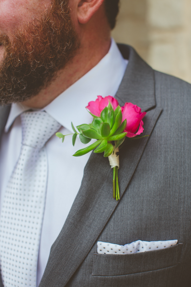 succulent and pink flower boutonniere