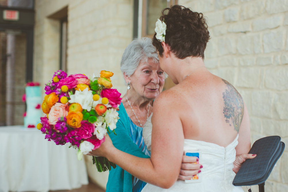 bride hugging grandmother