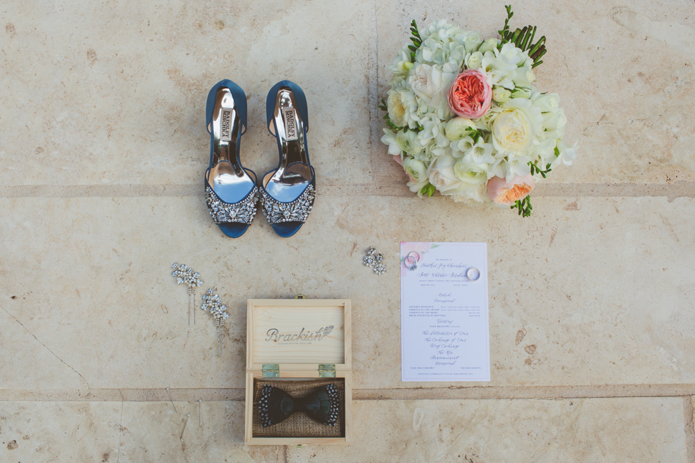 wedding details with shoes and bowtie