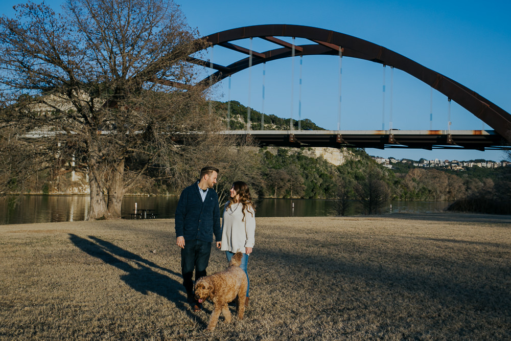 Engagement Session with golden doodle