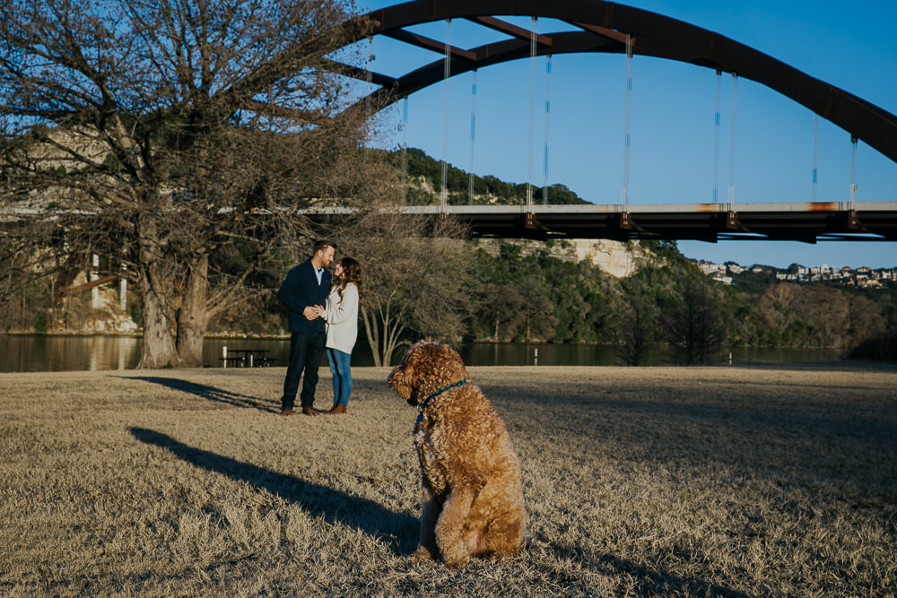Engagement Session with golden doodle