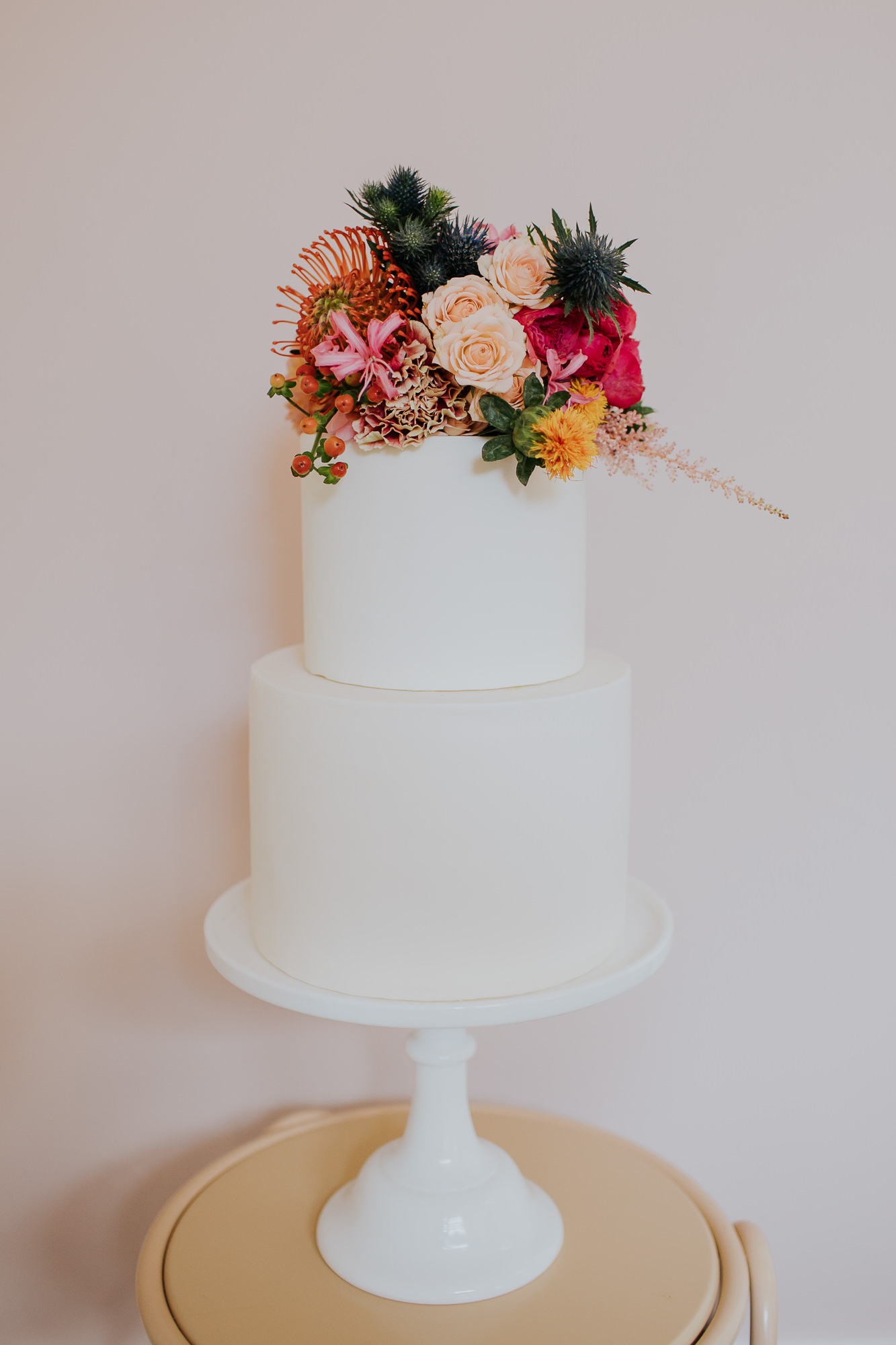 White cake with florals