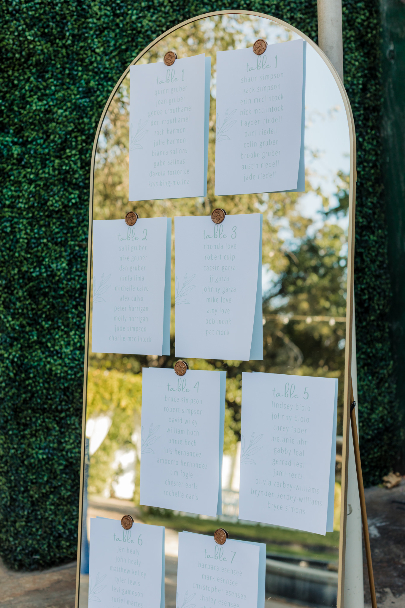 table seating and assignment chart at wedding