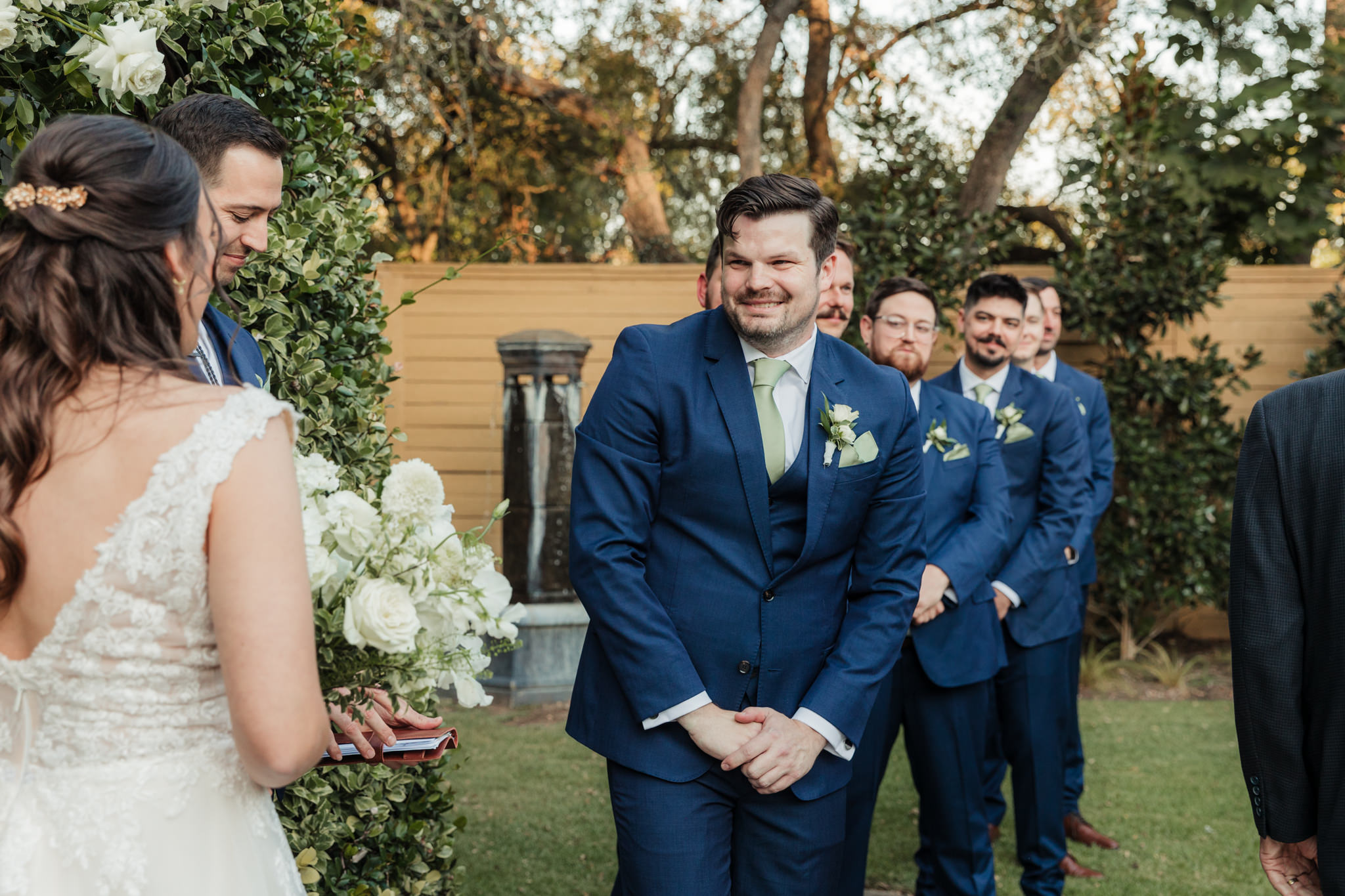 groom excitedly seeing bride