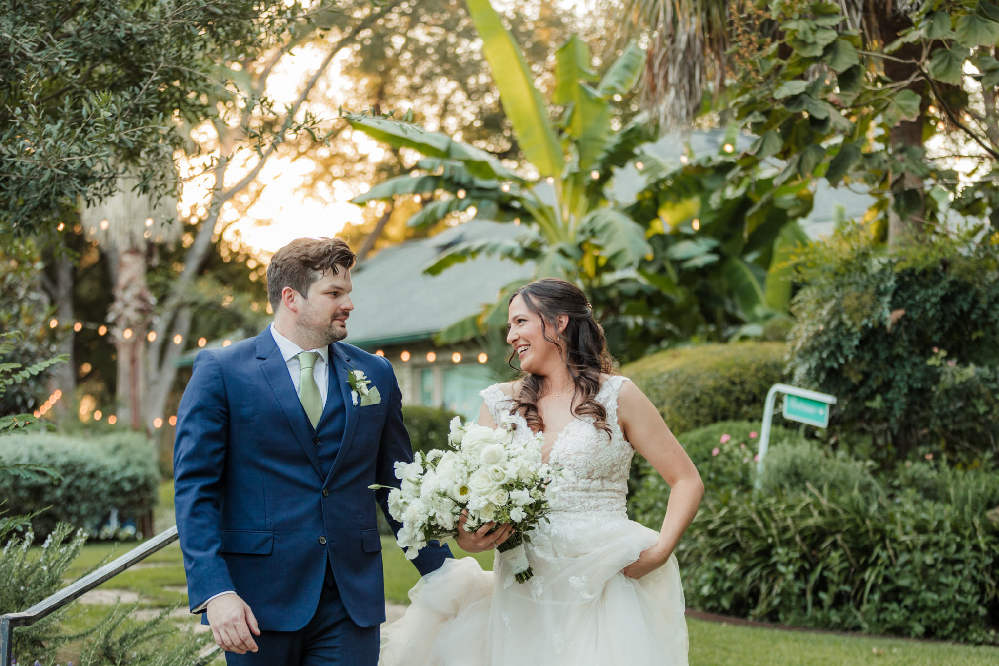 bride and groom walking