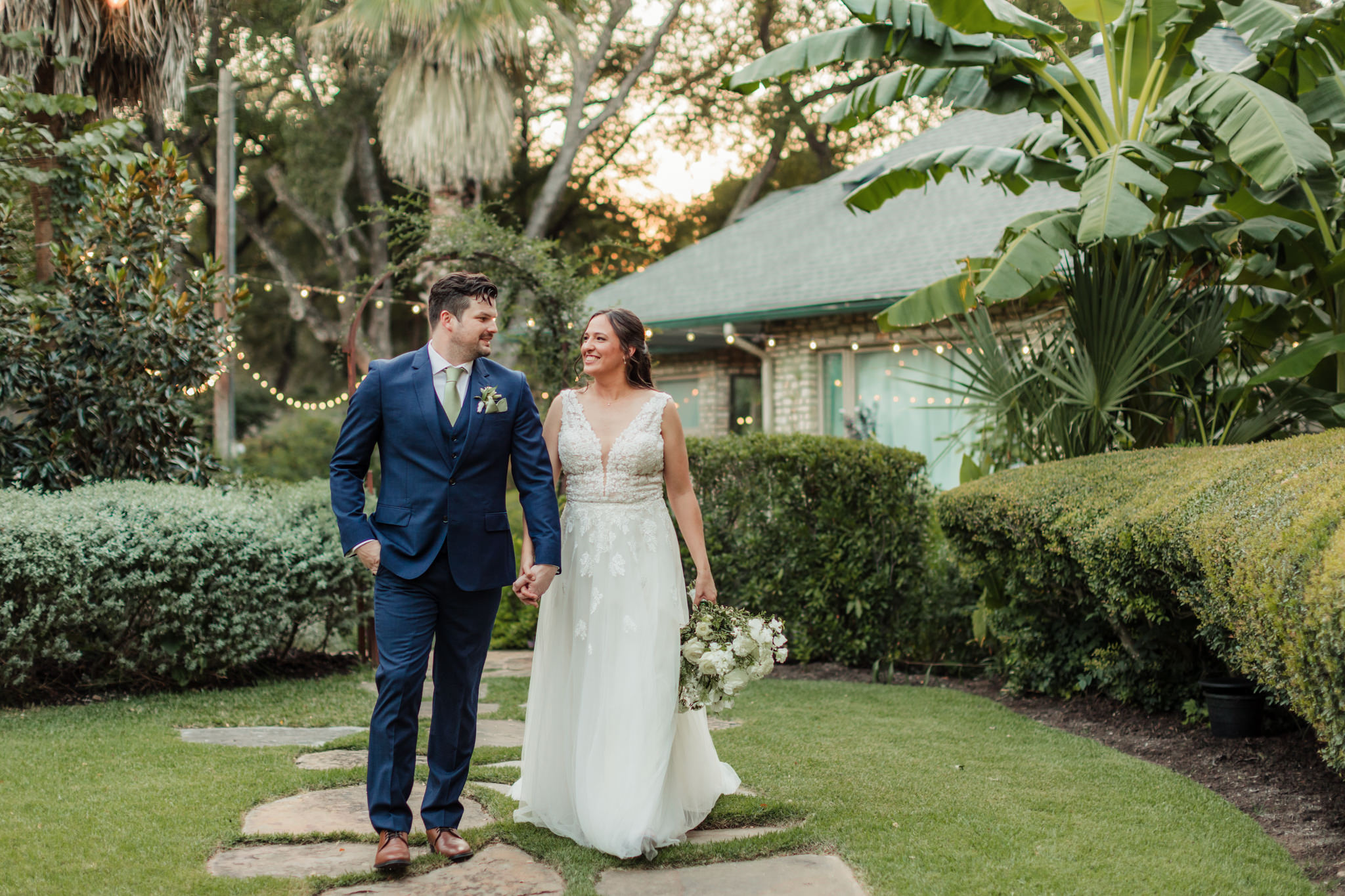 Austin bride and groom walking