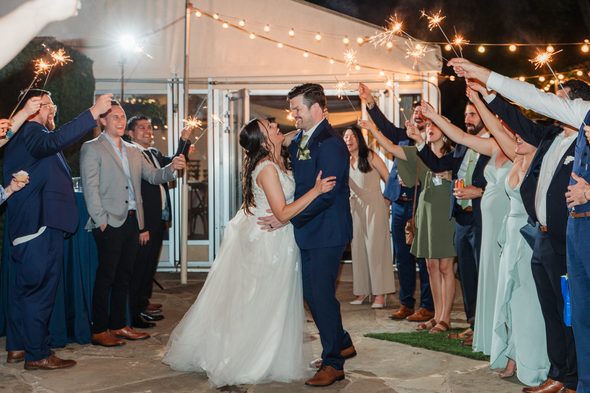 bride and groom sparkler exit